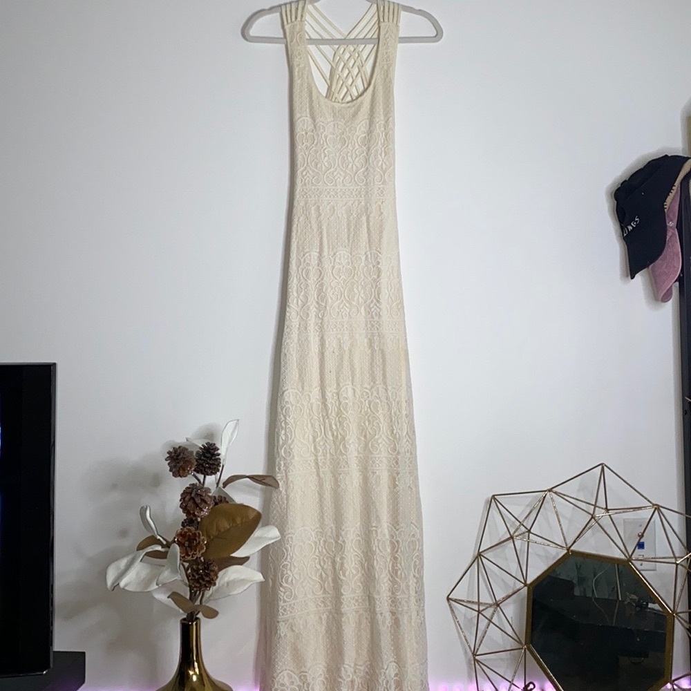 Windsor Cream Lace Maxi Dress w/Criss Cross Back